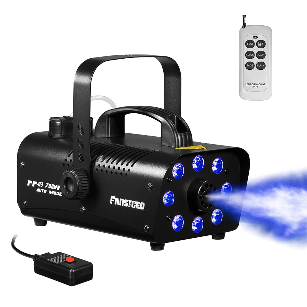 Fog Machine with 8 LED Lights, 700 Watts Smoke Machine with Wireless Remote, Manual Control, Auto Mode-Perfect for Halloween Party Wedding Stage