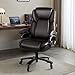 Big and Tall Office Chair 500lbs, High Back Extra Wide Leather Office Executive Chair for Heavy People, Ergonomic Thick Padded Heavy Duty Office Chair with Lumbar Support & Quiet Rubber Wheels, Brown