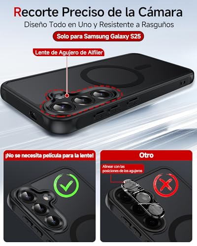 LeYi Funda Magnética para Samsung Galaxy S25 [NO S25+], Compatible con MagSafe [2X Protector de Pantalla] Movil Carcasa Antigolpes Helada Translúcida Antihuellas Cuerpo Completo Capa, Negro - imagen 7
