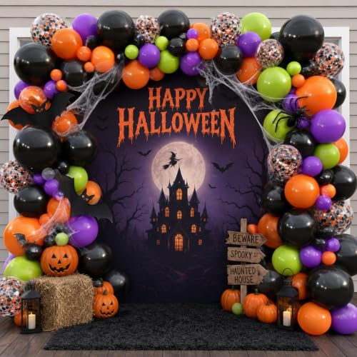 Image of Halloween Balloon Arch Kit,130pcs Black Orange Purple Green Balloon Garland