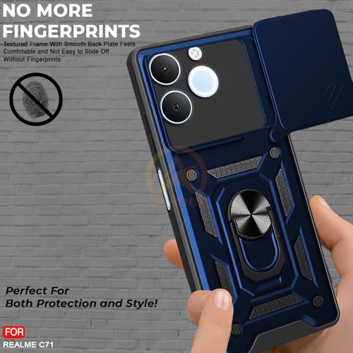 Image of Armor Bumper Back Cover Case for Realme C71 Rotating Camera Cover, Ring Holder & Kickstand | Heavy Duty & 360 Degree Protection Realme C71 Back Cover (Blue)
