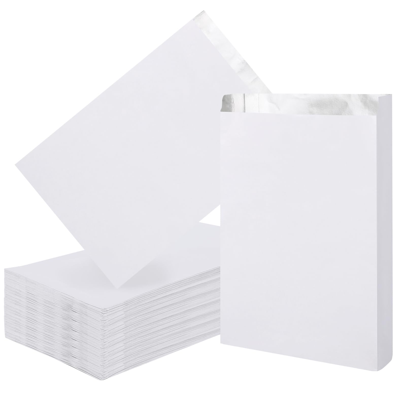 EUSOAR Food Storage Bags, 100pcs 7.5"x11.8"x2" White Foil Sandwich Bags, Hot Dog Hamburger Wrappers Bags Foil for Hot Food, Bakery Cookies, Treats, Snack, BBQ Take-out