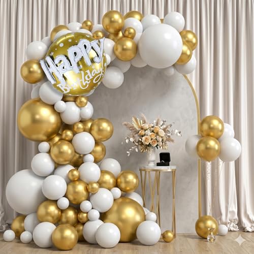 Image of Party Propz Golden and White Balloons for Birthday - 32 Pcs Happy Birthday Foil Balloon, Happy Birthday Decoration Kit for Kids, Balloon for Decoration Kit for Boys & Girls (Foil, Latex)