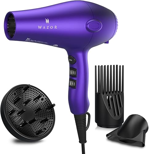 Wazor Secador de pelo ligero de bajo ruido de 3 generación (turmalina de 1875 W, secador iónico negativo de cerámica de 2 velocidades, 3 ajustes de