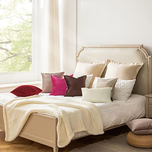 Phantoscope Pack Of 2 Velvet Decorative Throw Pillow Covers - Crushed Velvet Handmade Pleated Design - Soft Solid Square Pillow Case For Couch Bed And Chair, Beige, 18 X 18 Inches 45 X 45 Cm #TOP4