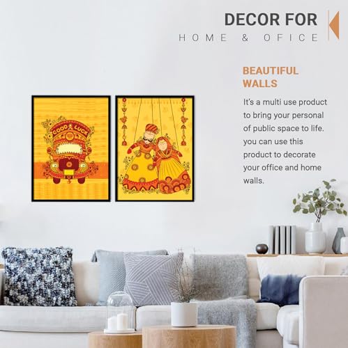 Image of NoWorries Kathputi art Wall Frames for Home Decor /Kathputli Paintings for Wall decoration - Traditional art Big Size Frames for Wall Decor - Set of 2 Puppetry Wall framed Paintings (Theme-traditional) (Synthetic Wood frame) (Leminated 300 GSM Pigment Digital Print) (framed, Multicolur) Set of 2