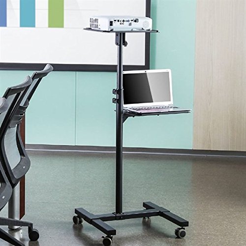 Beamerwagen TS-8 mit 2 Ablage-Ebenen, Gummirollen und komplett aus Metall Projektorwagen Beamer Projektor Laptop Notebook Ständer Rollwagen Gerätewagen