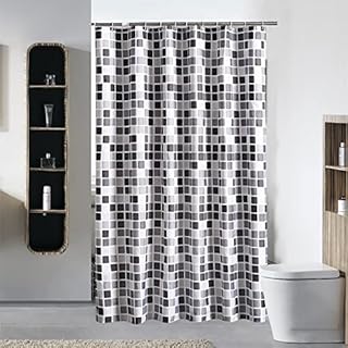 WONGS BEDDING Shower Curtain Mould Proof Resistant Bathroom Curtain Washable Waterproof Polyester Fabric Bathroom Curtains with Plastic Hook (180 x 180cm,Grey)