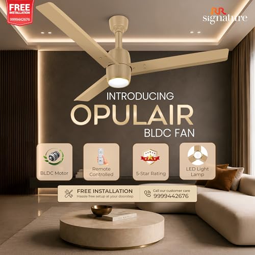 Image of RR Signature OPUL AIR 1250mm BLDC Underlight Ceiling Fan with 100% Pure Copper Motor - 35W | 350 RPM High Speed | Remote Control & LED Light | 3 Light Modes | 3 Year Warranty - THAR GOLD