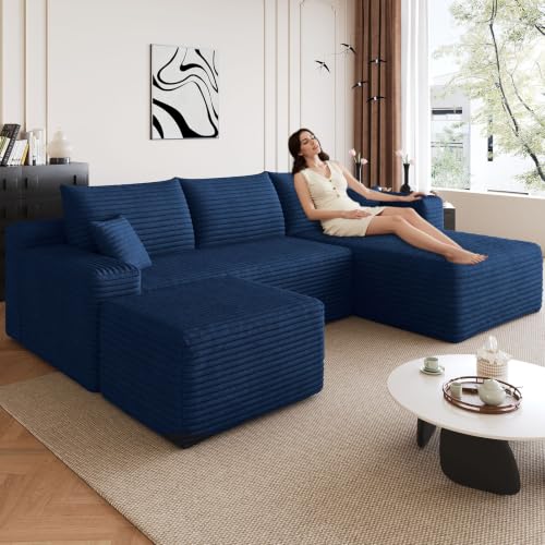 Image of 95 inch Boneless Couch with Ottoman, Modern U Shaped Cloud Sectional Couch