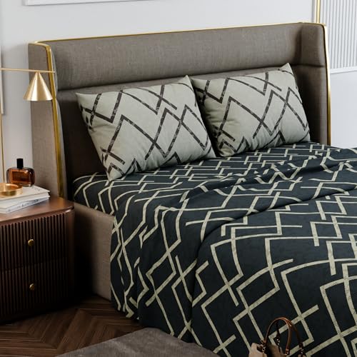 Image of Stoa Paris 100% Cotton King Size Bedsheet with 2 Pillow Covers, 180TC Printed Bedding Set, Breathable, All-Season Comfort, Soft & Lightweight, Home Decor, Urbanscape - Slate Lattice (228cm x 274cm)