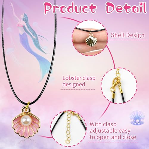 Mermaid Shell Necklace Summer Pink Shell Mermaid Party Gift Decor for Princess Under The Sea Birthday Themed Party3
