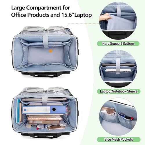 Trunab Rolling Teacher Bag with Expandable File Pocket and Detachable Trolley, Teacher Tote Bag with Wheels for up to 15.6 Inches Laptop (Patented Design) (Black)2