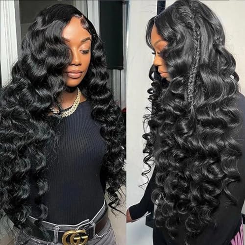 28 Inch 250% Density HD Lace Front Wigs Human Hair Loose Wave 15A Full 13x4 Large Lace 100% Real Human Hair Loose Deep Wave Wig Pre Plucked No Synthetic No Tangle No Shedding Triple Lifespan 3X