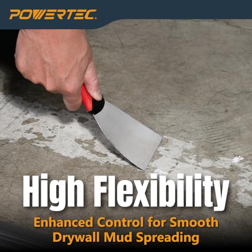 Image of POWERTEC 3-Inch Stainless Steel Drywall Joint Knife - Flexible Blade, Soft Grip, for Patching, Taping, Scraping (72171)