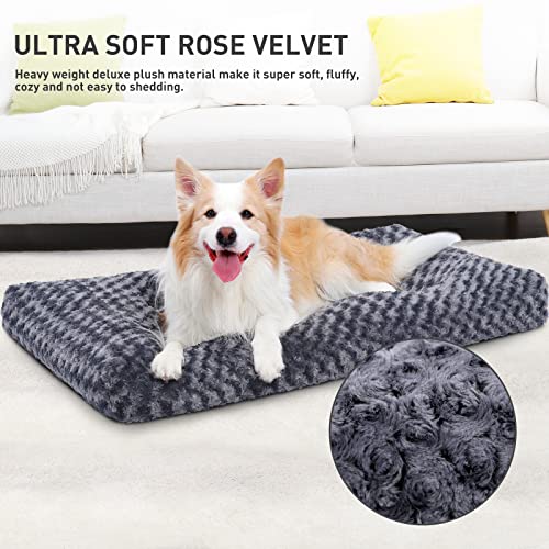Image of KSIIA Washable Dog Bed Medium Size Dog Crate Bed Pet Mat 35 inchx23 inch Dark Gray | Deluxe Plush Comfy Kennel Pad, Anti-Slip Bottom,Deep Sleeping Mat for Medium Dogs,Machine Washable for Easy Cleaning
