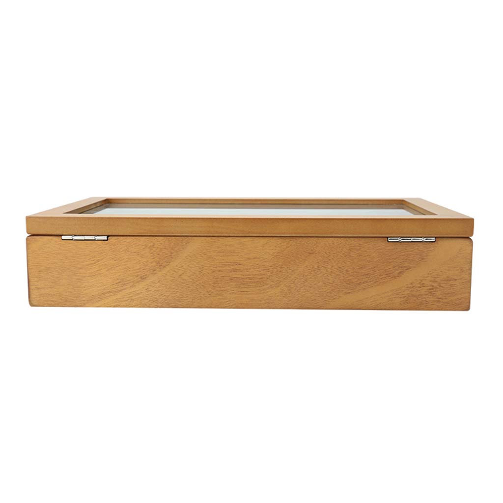 MUSUMI Caja de reloj Caja de almacenamiento de exhibición Caja de colección de joyas Soporte organizador con 12 almohadas de reloj extraíbles Hebilla de Metal con cerradura (Color de Madera)