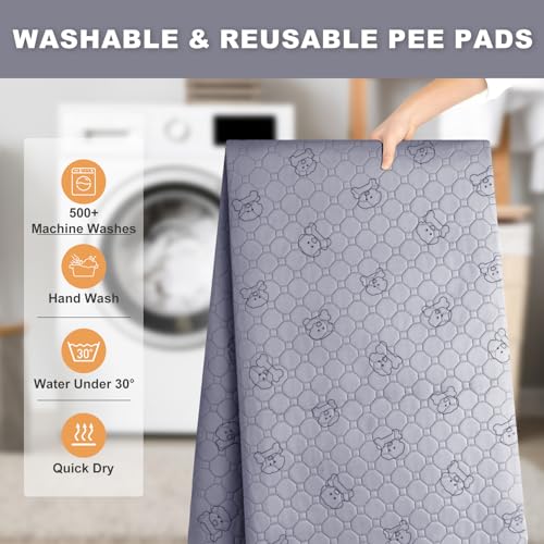 Image of Washable Pee Pads for Dogs 2 Pack, Reusable Waterproof Leak-Proof Puppy Training Pads, Super Absorbent Non-Slip Dog Whelping Pads for Crate, Playpen, Bed & Floor (36 inchx36 inch Gray)