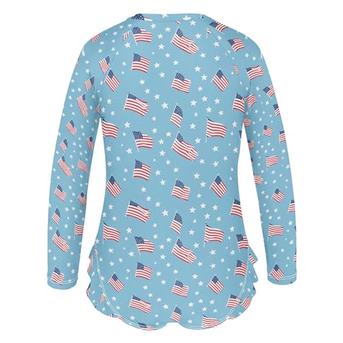 July 4th American Flag Girls Long Sleeve Rashguard Swimsuit UV Protection One-Piece Swimwear B04045963