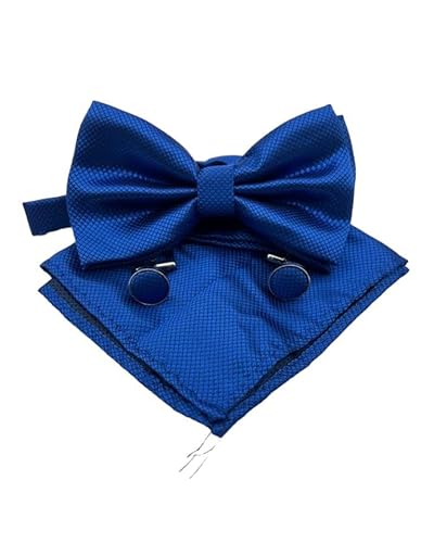 Conjunto Gravata Borboleta + Abotoadura + Lenço Azul Royal