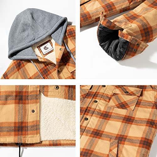 Image of COEVALS CLUB Men's Flannel Fleece Sherpa Quilted Lined Plaid Snap Work Shirt Jacket /Hooded