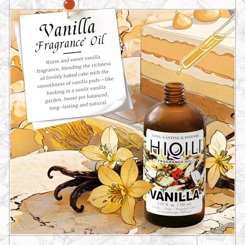 Image of HIQILI Vanilla Fragrance Oil for Body Spray - 5.07 Fl Oz | Vanilla Oleoresin Scent, Diffuser Use, Essential Oil for Candle, Soap, and Women Perfume Making