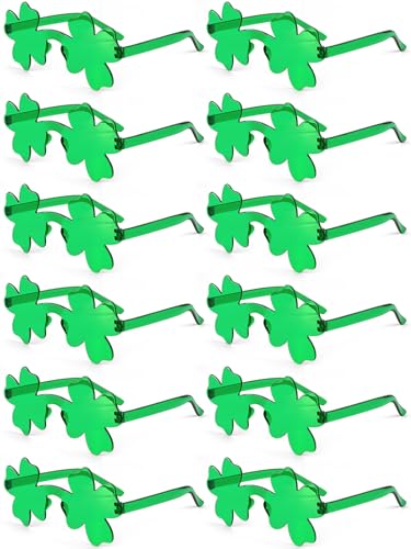 AGGKKY 12 Pairs Saint Patricks Day Shamrock Glasses Accessories for Adult Clover Glasses Fun Trendy Transparent Shamrock Sunglasses Party Favor (12 Pairs-Green Clover)