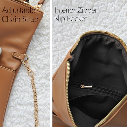 Women's Zipper Foldover Clutch Vegan Leather Envelope Cross body Bag with Chain Strap - Image 6