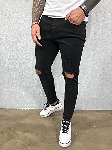 Men's Ripped Slim Fit Stretch Jeans Destroyed Stretchy Knee Holes Slim Denim Pants Straight Skinny Tapered Leg Trouses2