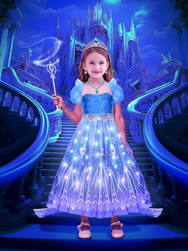 G.C Girls Light Up Elsa Frozen Costume Dress Princess Dress Up Clothes With Cape Toddler Kids Wig Crown Jewelry Halloween Cosplay Birthday Party Gifts thumb #1
