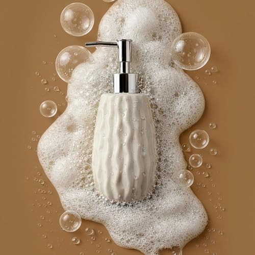 Image of Birch & Co. Ceramic Soap Dispenser For Wash Basin - Handwash Dispenser Bottle - Leak-Proof Design With Silver Glossy BPA-Free Pump, Velo, White,Soapdispenser Velo White