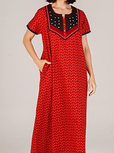 Image of Evolove Women's Cotton Long Maxi Night Gown Nighty Dress with Pocket & Stylish Button, Super Soft Comfortable (LNG-Button)