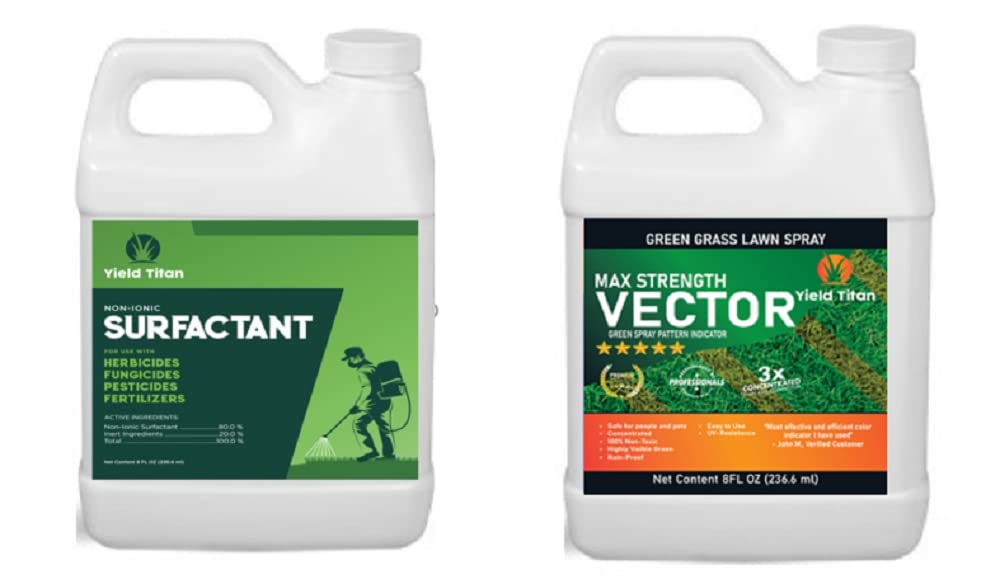 Yield Titan's Non-Ionic 80/20 Surfactant and Vector Green Concentrated Spray Pattern Indicator 8oz Each