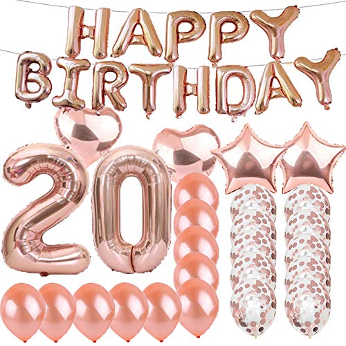 Sweet 20th Birthday Decorations Party Supplies,Rose Gold Number 20 Balloons,20th Foil Mylar Balloons Latex Balloon Decoration,Great 20th Birthday Gifts for Girls,Women,Men,Photo Props