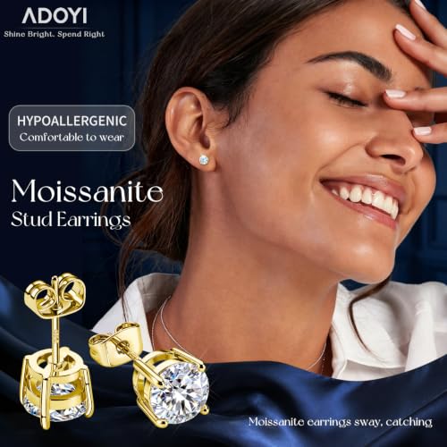 adoyi Moissanite Diamond Stud Earrings for Women Men 925 Sterling Silver Post Hypoallergenic 18K Gold Plated Flat Back Stud Earring Jewelry Round Cut D Color VVS1 Clarity Gift for Women 0.6CT - image 2