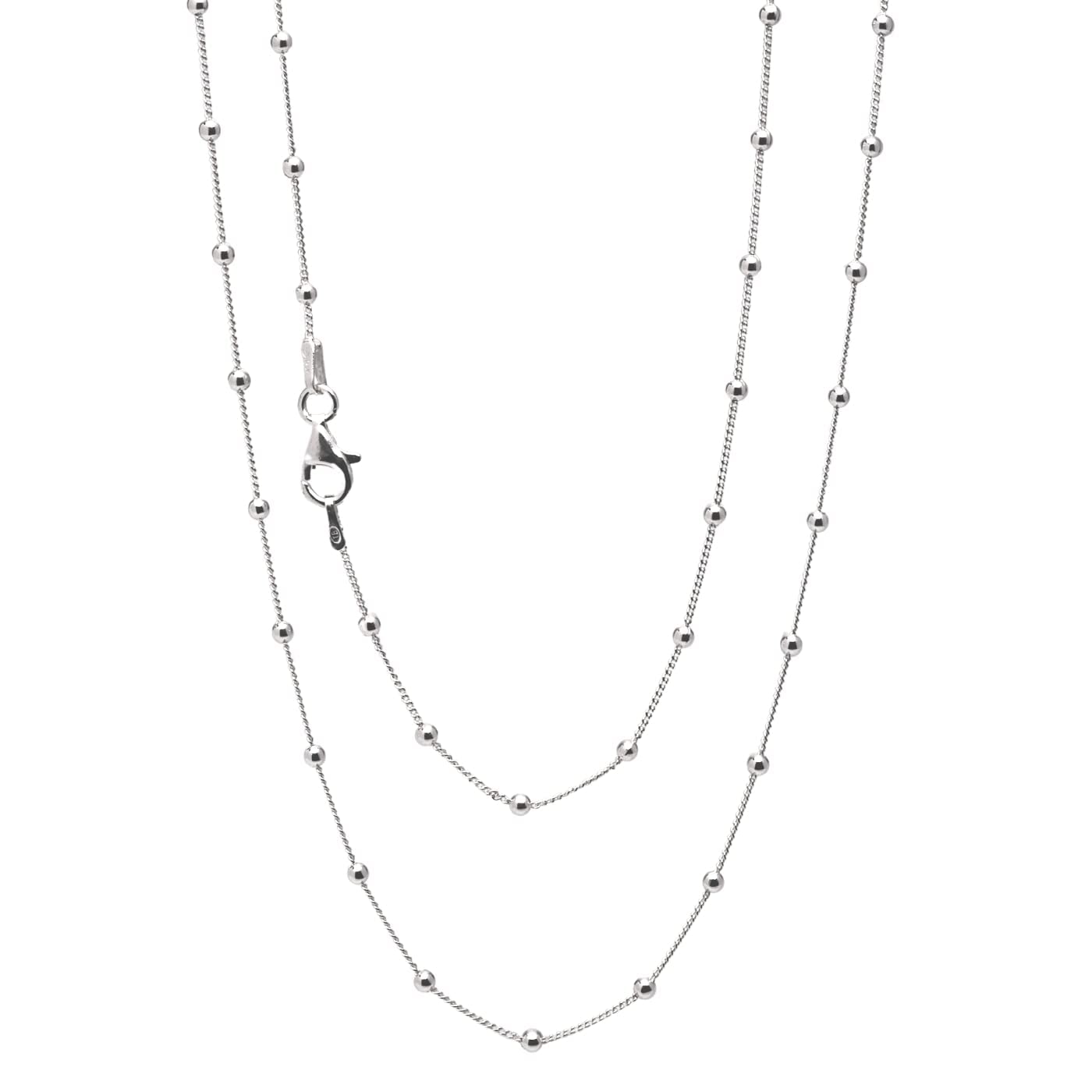 Women's Silver Necklace - 925 Sterling Silver Small Chain Beaded Necklace Layered Stacking Curb Chain Necklace for Women Ladies 16" 18" 19" 20" 21" 22" 24" In