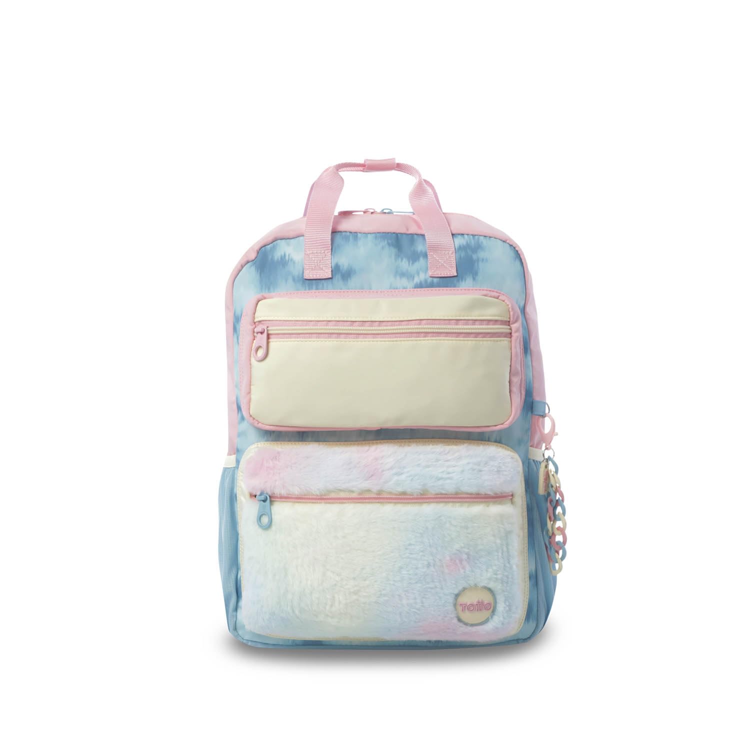 TOTTO - Mochila Escolar, Modelo Bloum M, Mochila Mediana, Capacidad 11 L, 2 Compartimentos Delanteros, Bolsillos Botella, Organizador Interno, Correas Acolchadas, Resistente y Duradera, Estampado Azul