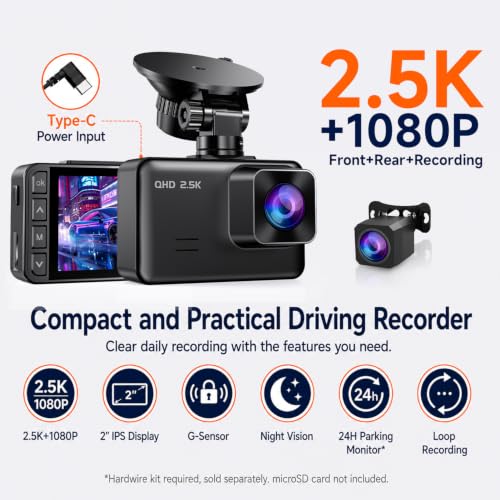 E-YEEGER S50 2.5K Dual Dash Cam