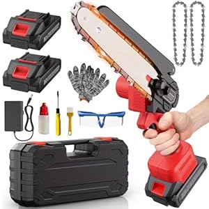 Ginarelo Cordless Mini Chainsaw Battery Small – Chainsaws Chain Saws Handheld Lightweight Outdoor Power Tools for Cutting Trees Pruning Branch Cutter 6 Inch 2 Batteries with Charger Rotorazer