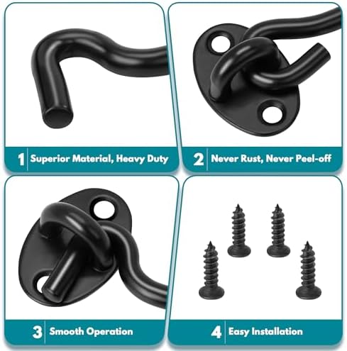 Rainspire (2 Pack) 3 Inch Privacy Hook and Eye Latch for Barn Door, Stainless Steel Gate Latch Barn Door Lock Cabin Hooks for Gate Shutters Window Slide Barn Shed Cabinet Bathroom, Black - 3
