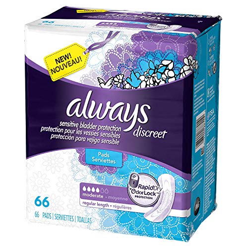 Image of Always Discreet Incontinence Pads, Moderate, Regular Length, 66 Count - 2 Pack (Includes 132 Pads Total.)