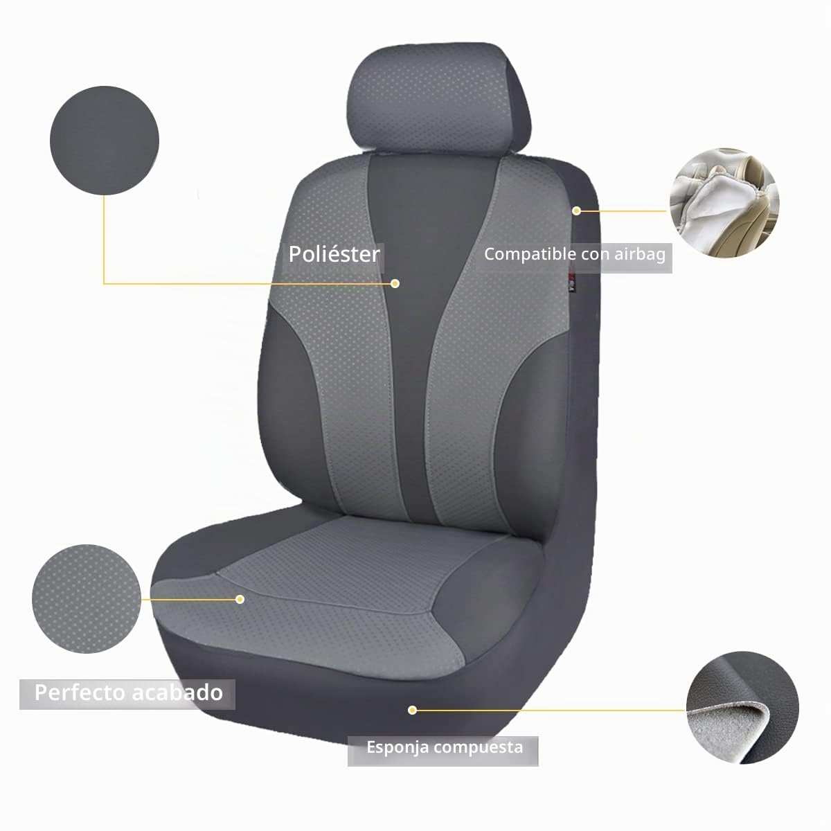 Flying Banner Fundas de Tela para Asiento de Coche con Airbag Compatible, Ajuste Universal para Coche, camión, SUV, Furgoneta (Gris)