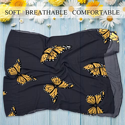Women's Silk Scarf Infinity Lightweight Scarves Shawl Wraps Fashion Sunscreen Shawls for Spring Summer Fall Winter, Yellow Butterfly Black Background3
