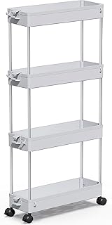 SPACEKEEPER Slim Rolling Storage Cart 4 Tier Bathroom Organizer Mobile Shelving Unit Storage Rolling Utility Cart Tower Ra...