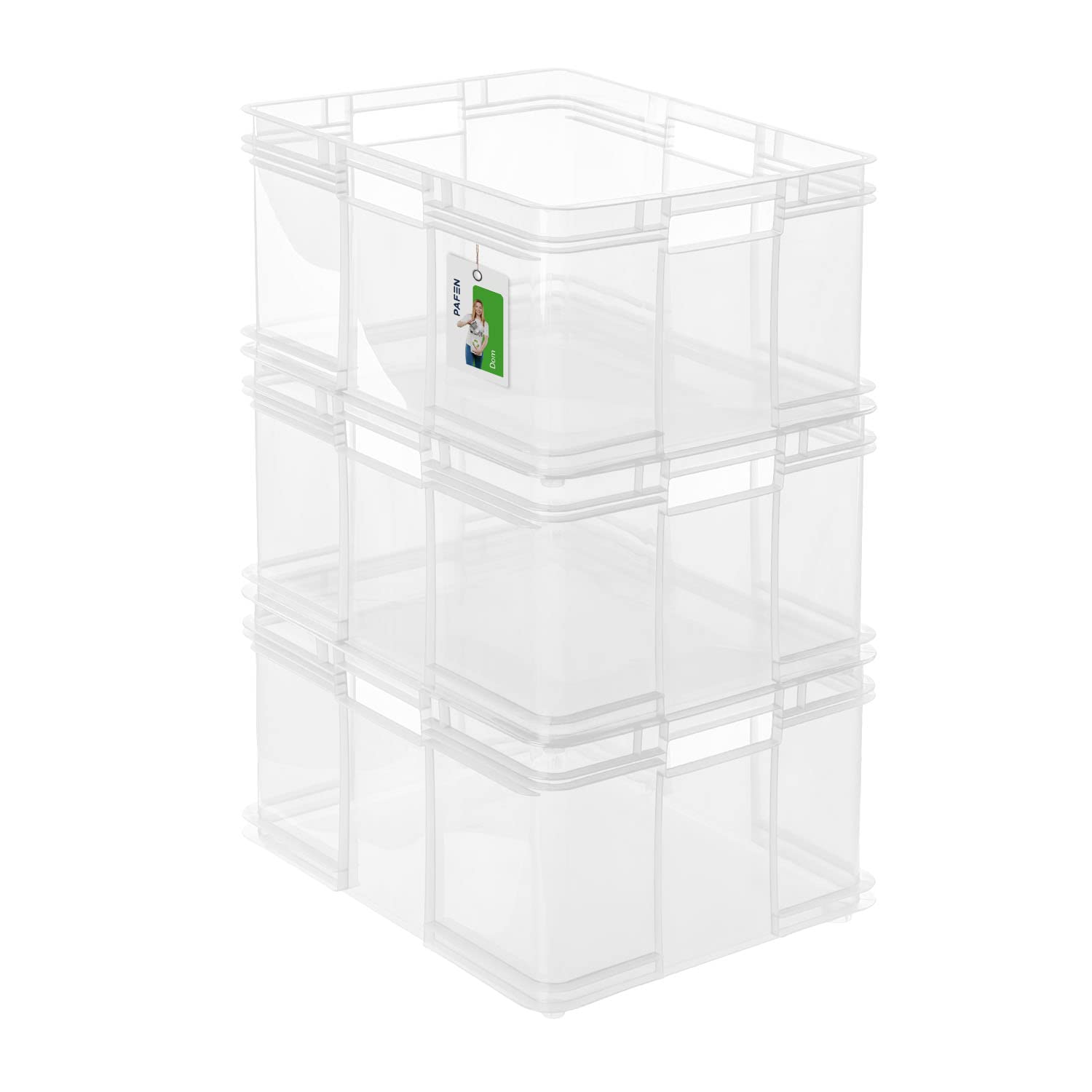 PAFEN 3x Euro Stapelbox 54l - 52,5 x 43 x 28,5 cm – Aufbewahrungsbehälter Euro-box Transparent Stapelkasten Transport Eurobehälter aus PP