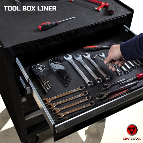 Onreva Tool Box Liner 18 Inch Wide X 24 Ft Large, 4Mm Thick Heavy Duty Toolbox Drawer Liners, Rolling Tool Chest Liner Foam Roll, Shelf Rubber Mat, Non-Slip Organizer For Cabinet, Cart #TOP1
