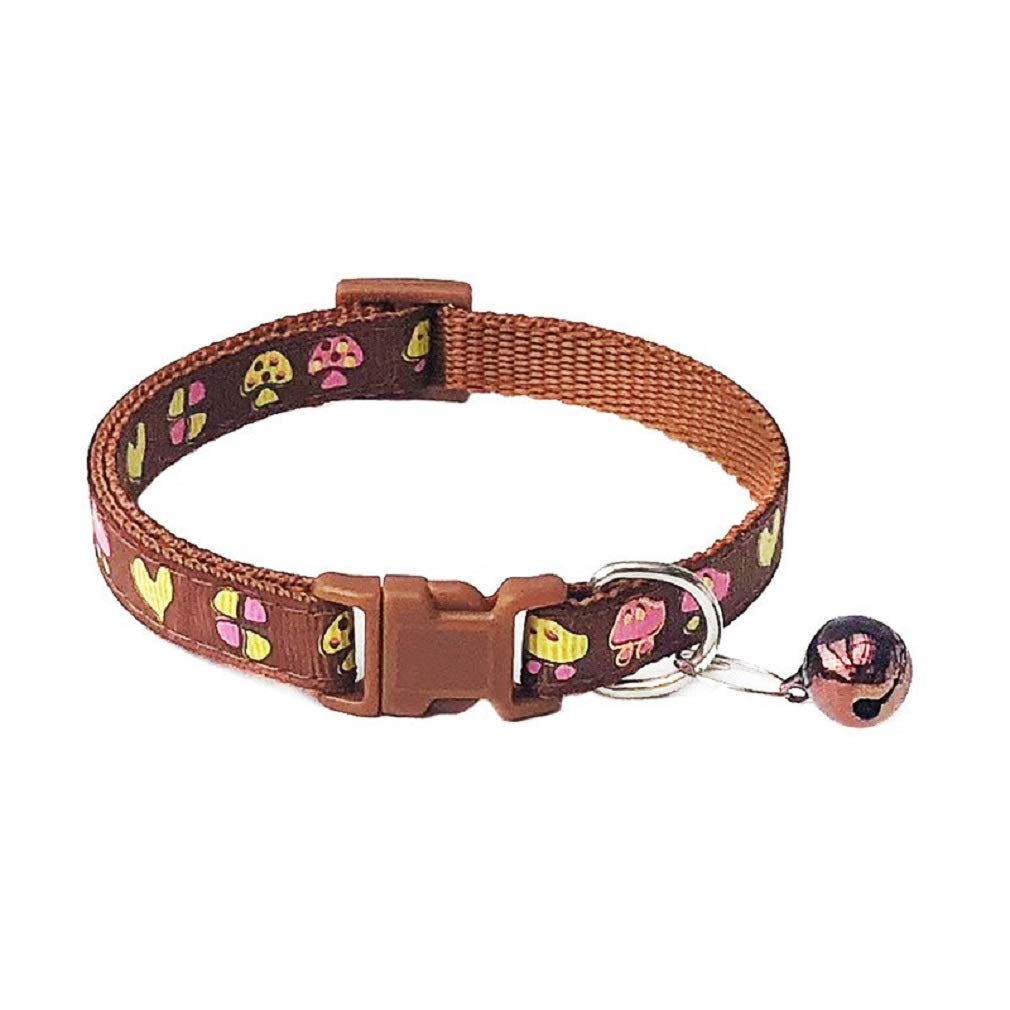 Adjustable Cartoon Patterns Cat Dog Collar with Bell (Brown Mushrooms)