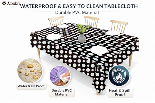 Image of Waterproof Dining Table Cover | PVC Table Protector | Dustproof Spill Proof Cover for Home & Kitchen (polka-12, 40x60 Inches (4 Seater))