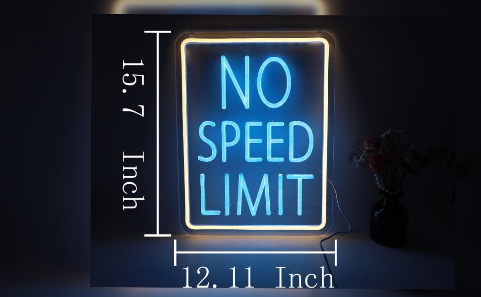 Image of No Speed Limited LED Neon Sign, Cool Garage Sign, Race Cars Themed Bedroom Decor USB Powered Neon Light for Man Cave, Game Room, Teen Boy Decor Bar & Auto Lovers Holiday Birthday Gift