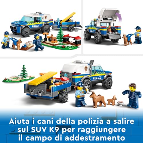 60369 City Addestramento Cinofilo Mobile, Set con Percorso a Ostacoli, SUV Macchina Polizia Giocattolo e Rimorchio, 2 Figure di Animali, Giochi per Bambini - Lego - Immagine 3